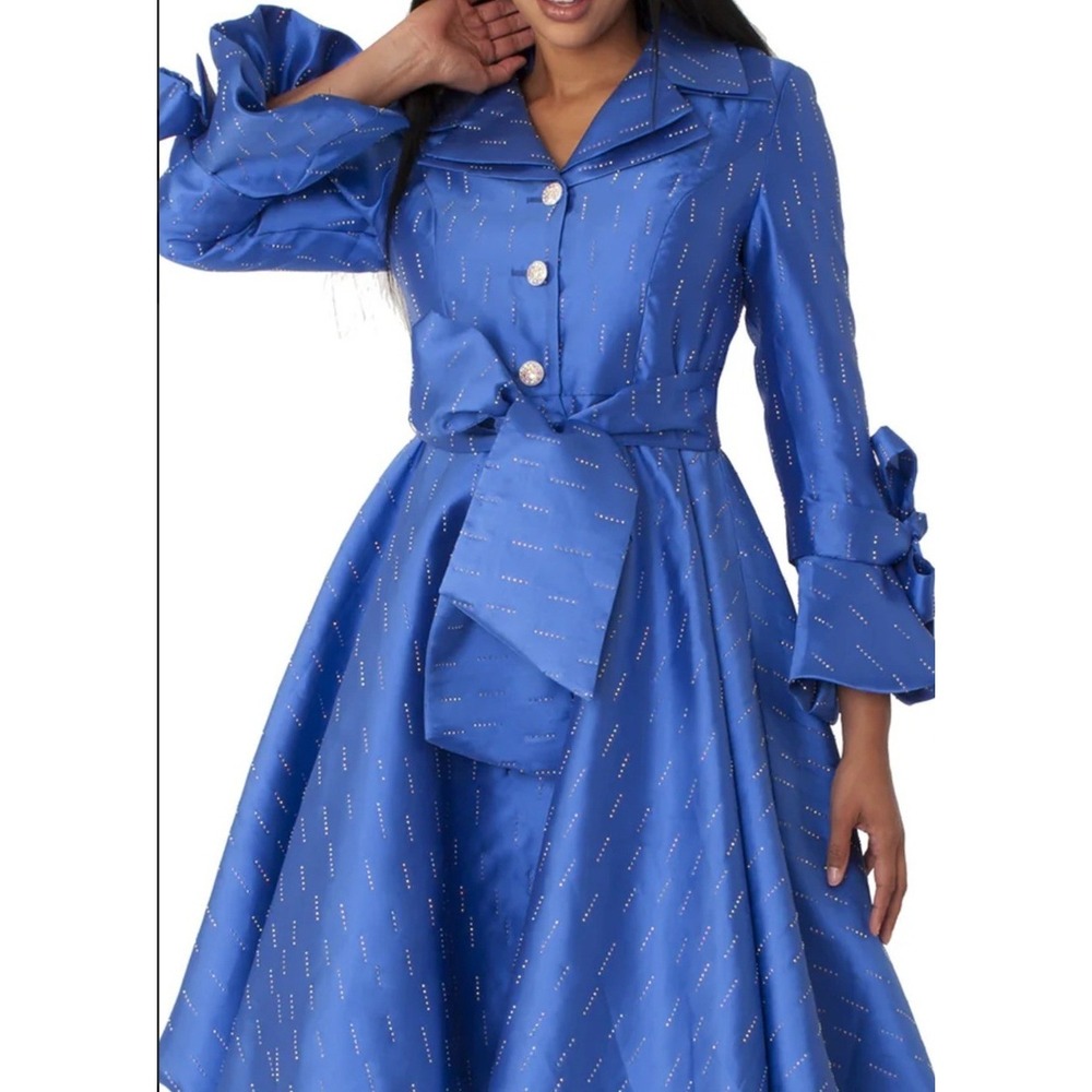 Chancele Royal Blue Rhinestone Bow Cuff‎ Swing Coat Jacket Size 10 Church Dress